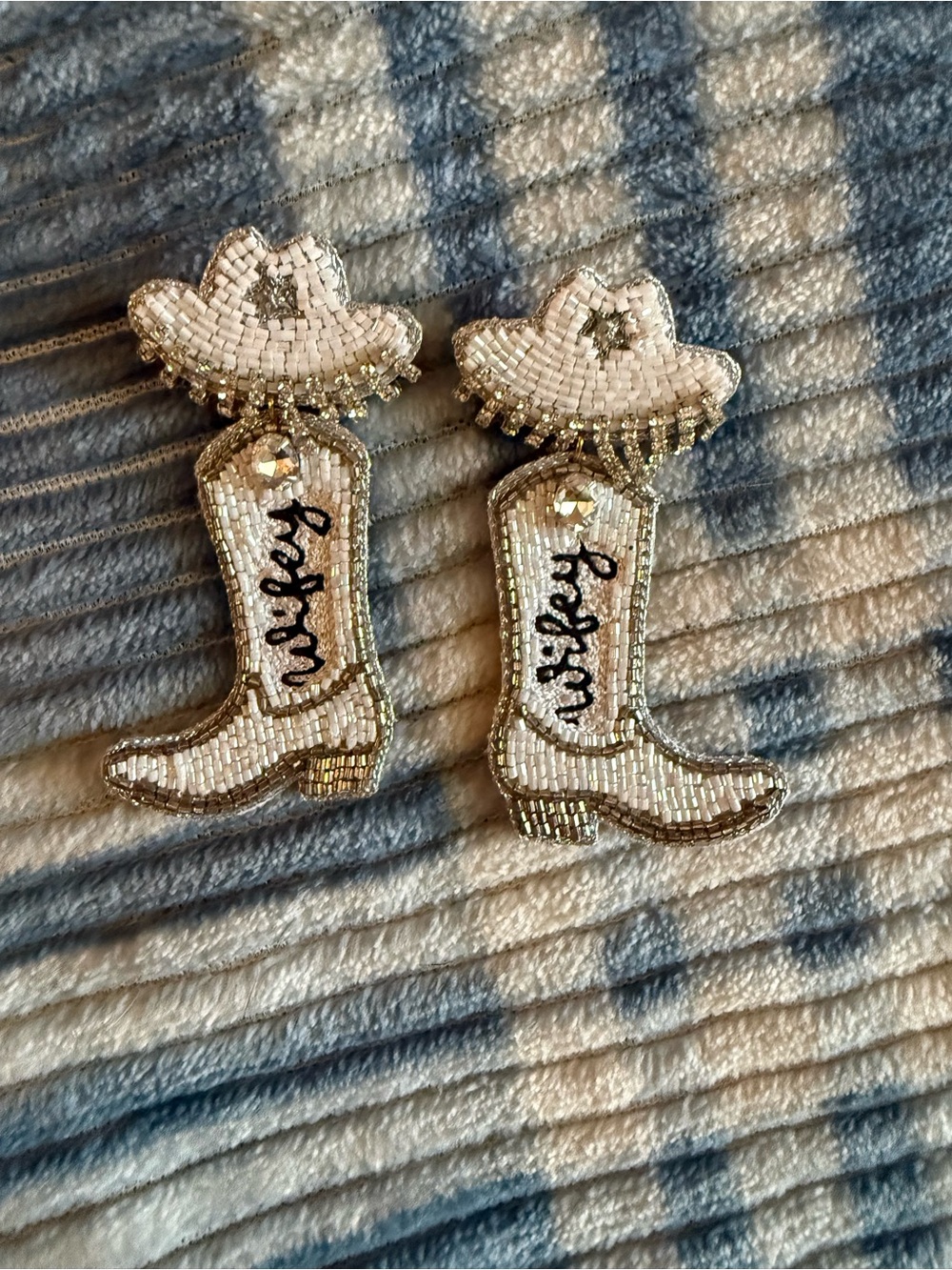 Beaded White Cowboy Boot & Hat Earrings